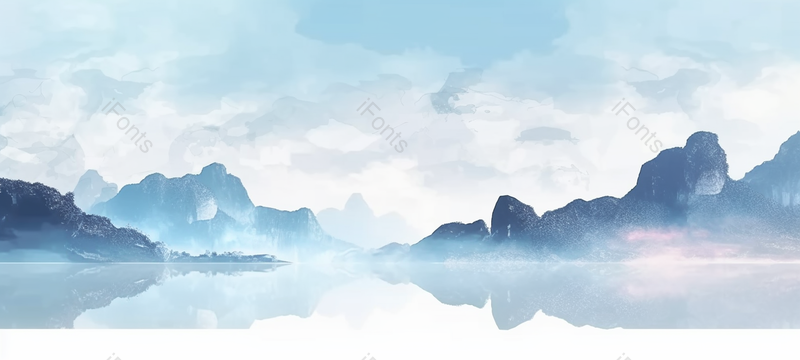 蓝色简约唯美静谧中国风水墨山水画背景,插画/手绘图,插画/手绘图库,插画/手绘图下载,插画/手绘